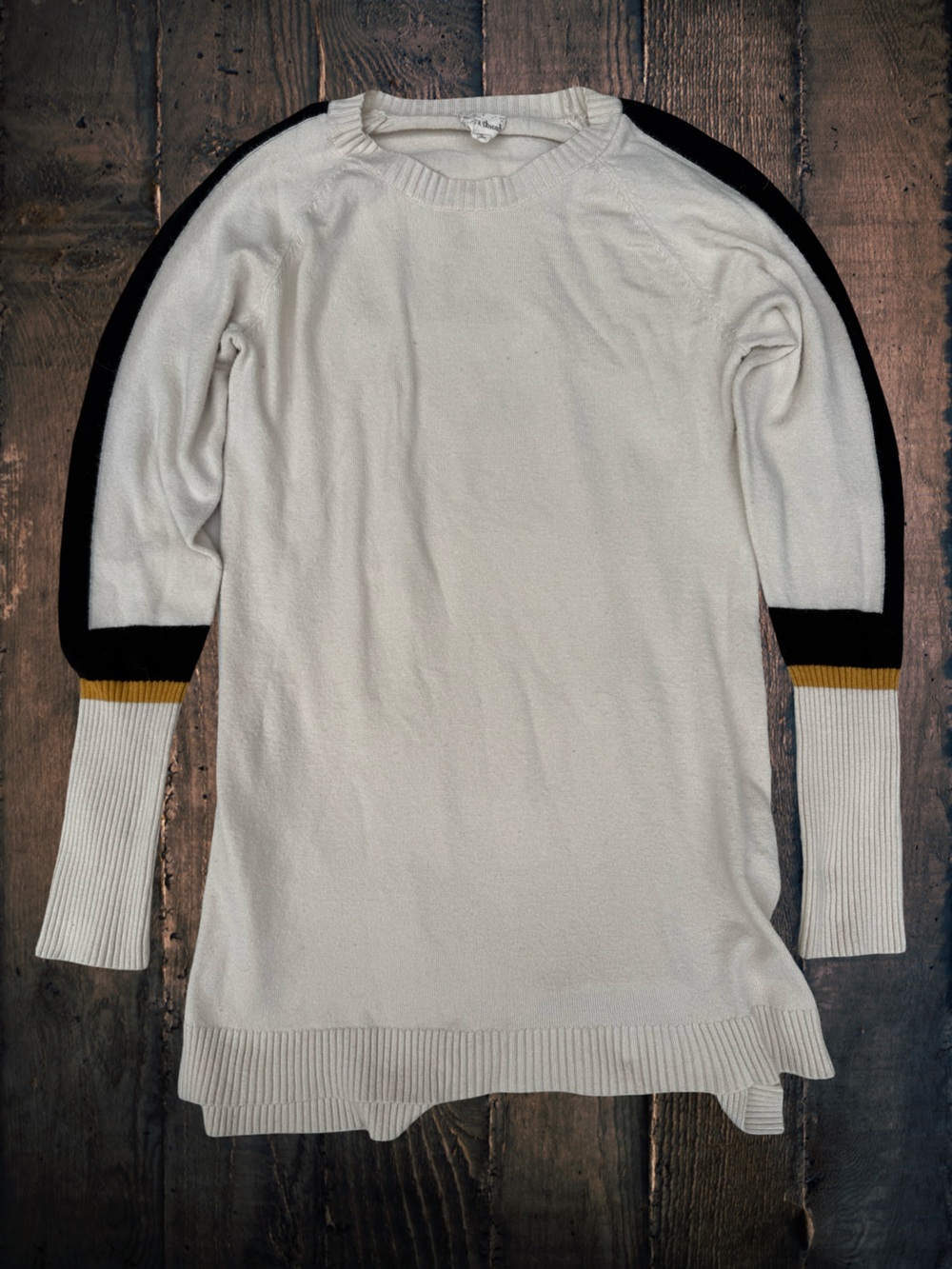Hem & Thread Cream Colorblock Sweater Tunic Dress Black Mustard High Low S